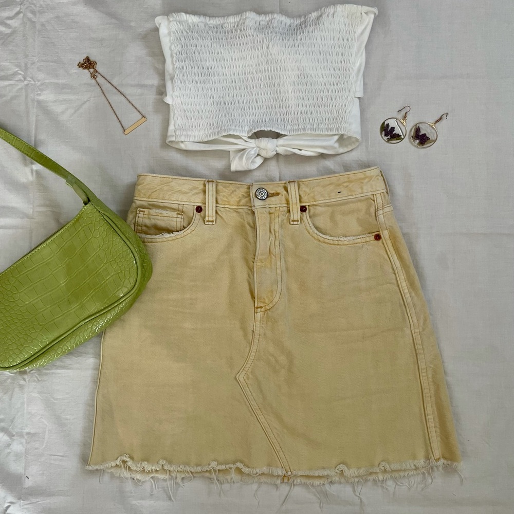 Abercrombie & Fitch Pale Yellow Jean Mini Skirt